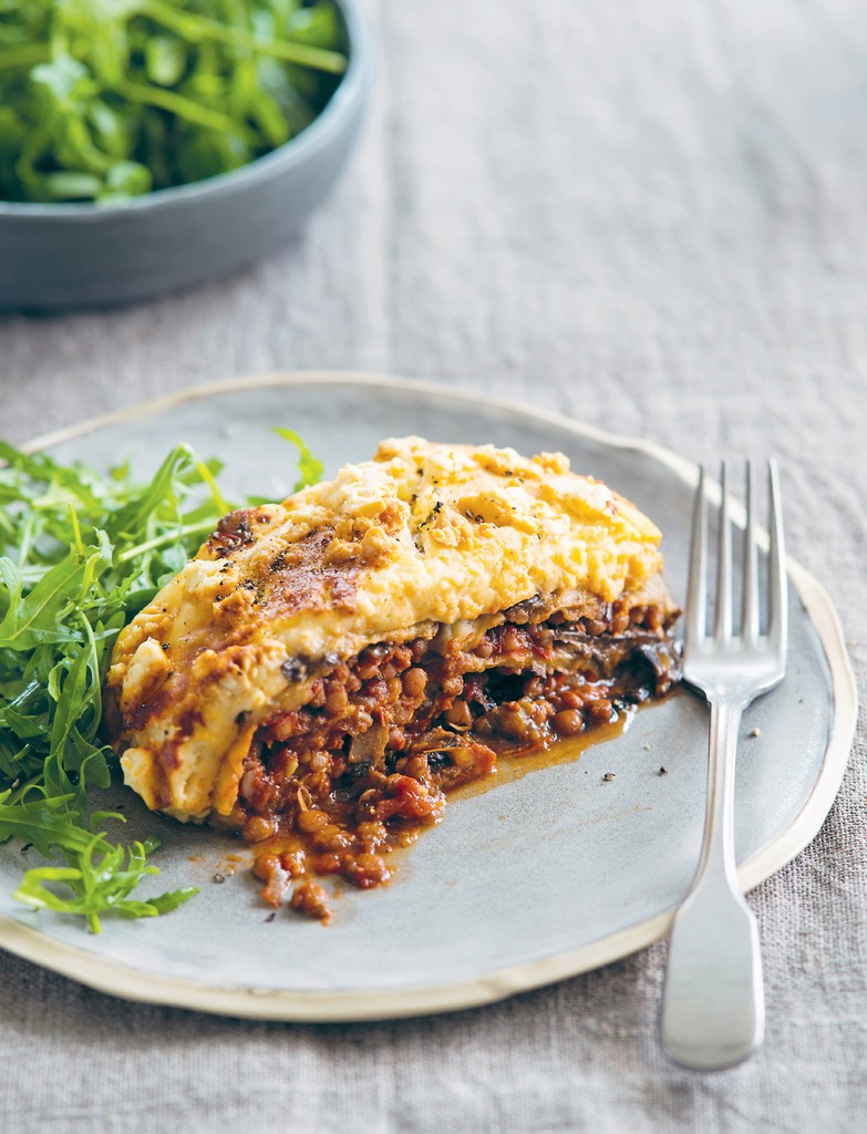 Lentil and mushroom moussaka from Slow Cooker Vegetarian by Katy Holder